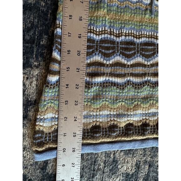 Y2K Babydoll Crochet Sweater Short Sleeve Bratz Doll Sz. Medium Vneck Blue Brown - Picture 4 of 5